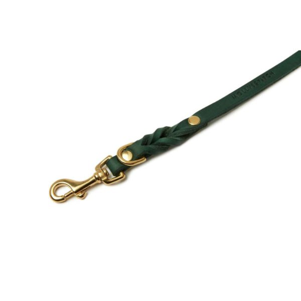 Molly & Stitch Butter 3x verstellbare Leder Hundeleine Waldgrün Gold Karabiner